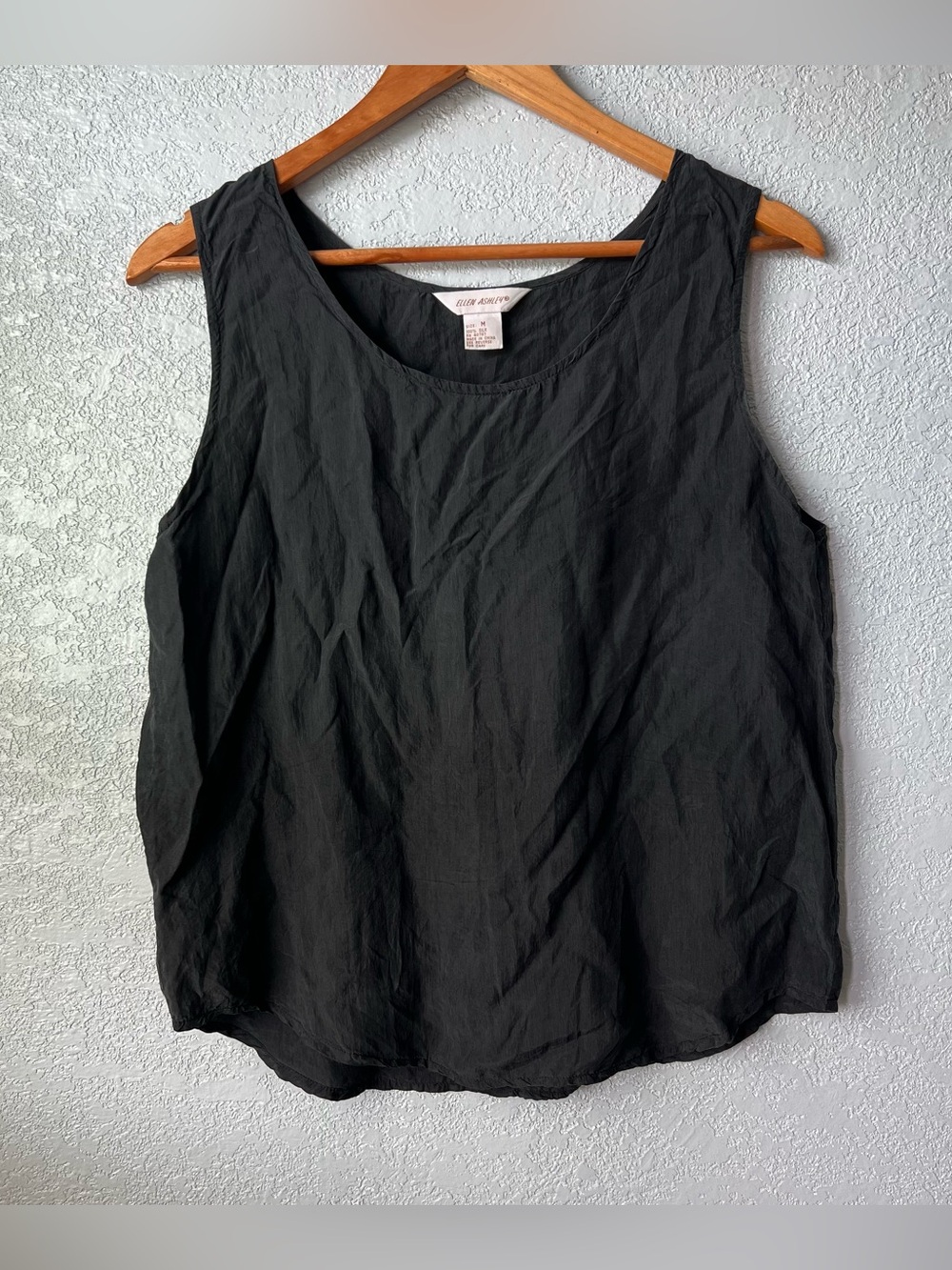 Vintage Ellen Ashley Black 100% Silk Sleeveless Blouse Tank Top Size M